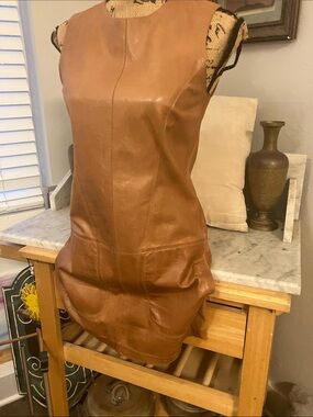 Vince Calfskin Leather Mini Dress in Warm Tan! Sexy Soft Love This Fab Piece!